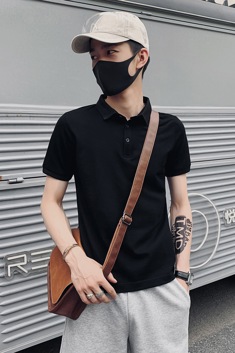 黑色2020街拍精神小伙修身polo衫男士短袖T恤PL88-P35特控价59,男装Polo衫,电商A108