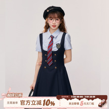 织物猪 江原女高 蓝色英伦学院风短袖套装女夏季衬衫jk制服背心裙