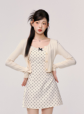 织物猪 波波奶茶 波点吊带连衣裙套装女初夏独特绝美漂亮短裙子