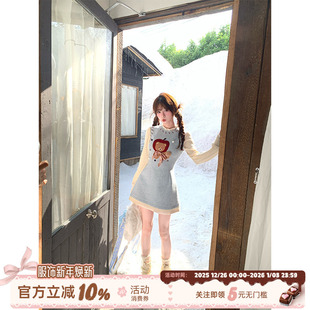 连衣裙女小个子秋冬减龄miu系短裙子 千金感长袖 织物猪 千岛森会