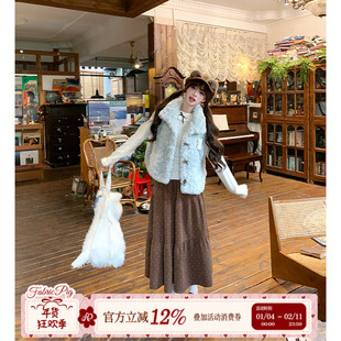 织物猪 青提薄荷 薄荷曼波风毛绒马甲外套女秋冬宽松无袖叠穿背心