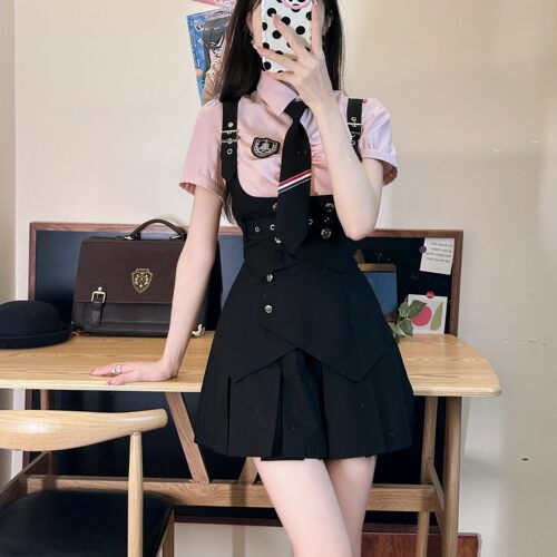 jk制服原创黑粉裙收腰显瘦