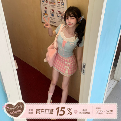 粉穿搭多巴胺短裙女夏日小裙子
