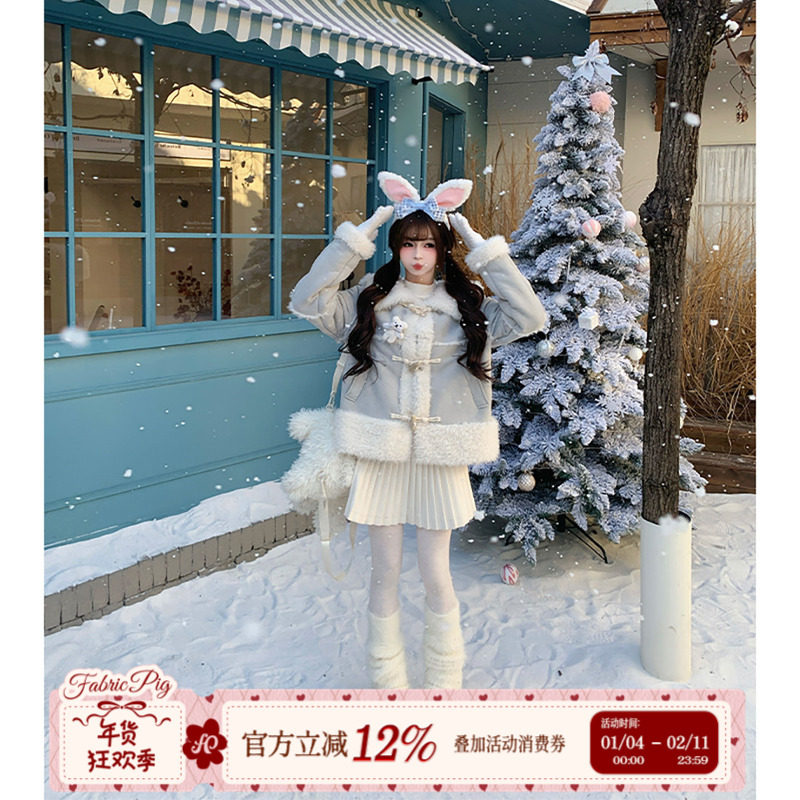 织物猪 云絮奶蓝 复古甜美风蓝色麂皮短外套女冬季毛海军领上衣,女装/女士精品,短外套,淘宝优惠券,粉丝福利购,淘宝优惠卷