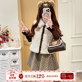 甜美风羊羔毛马甲外套女冬季 织物猪 雪域千金 叠穿翻领毛绒背心