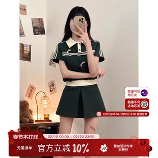 织物猪原创 绿野高校 学院风运动套装女夏装小个子polo短裙两件套