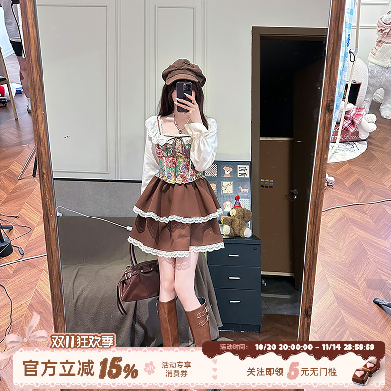 复古风提花方口领连衣裙女