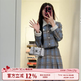 初恋笔记 织物猪原创 小香风千金感长裙 蓝白撞色气质JK制服套装