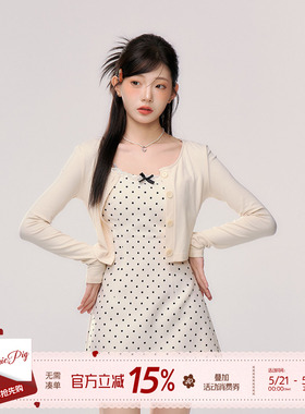 织物猪 波波奶茶 波点吊带连衣裙套装女夏季独特绝美漂亮短裙子