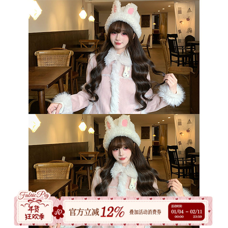 织物猪 莓果泡弹 甜美风粉色加绒麂皮毛呢外套女冬毛毛领夹克上衣,女装/女士精品,毛呢外套,淘宝优惠券,粉丝福利购,淘宝优惠卷