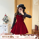 织物猪 新年氛围感红色丝绒连衣裙女秋冬烫钻假两件短裙 心动情书