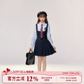 衬衫 织物猪 女校园长袖 蓝色英伦学院风套装 jk制服背心裙 江原女高