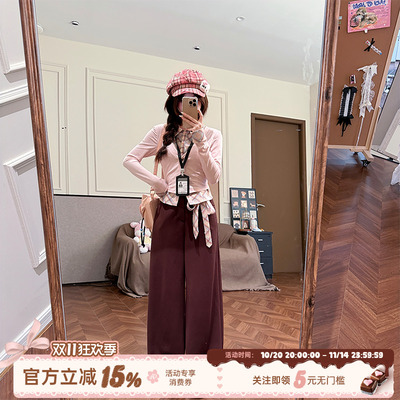 少女风可露里休闲长裤套装女秋冬