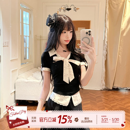 韩系黑白波点T恤女夏季千金上衣