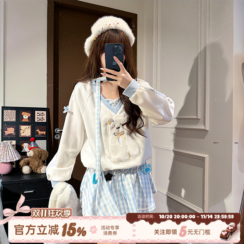 甜美风拼接假两件连衣裙女