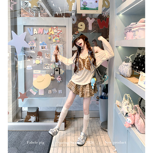 甜酷风棕色复古格纹半身裙女夏