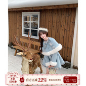 千金风斗篷披肩毛呢外套女秋冬加厚连衣裙套装 织物猪 浅蓝絮语