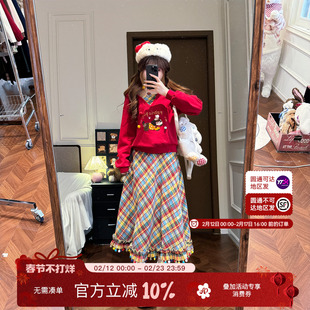 织物猪 黄油奶咖 甜美风V领连帽卫衣女新年穿搭红色宽松长袖外套