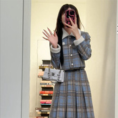 蓝白撞色气质JK制服套装 小香风千金感长裙 织物猪原创 初恋笔记