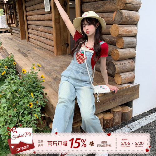 甜酷风牛仔背带裤女夏连体阔腿裤