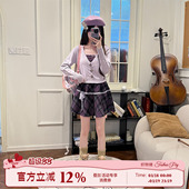 紫藤花语 针织衫 甜美风紫色开衫 设计感短款 外套 毛衣女冬季 织物猪