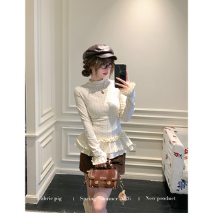 织物猪 糖霜奶兔 甜美少女内搭长袖打底衫女早春显瘦针织波点上衣