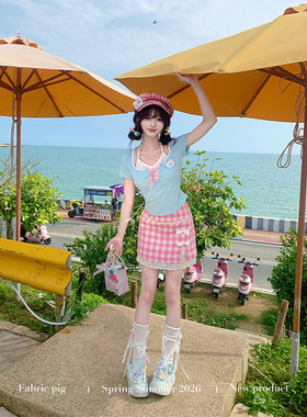 粉穿搭多巴胺短裙女夏日小裙子