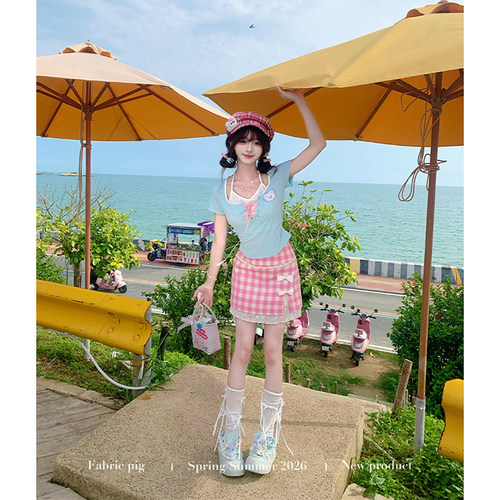 粉穿搭多巴胺短裙女夏日小裙子