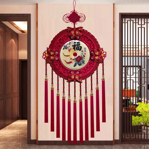 故宫红F【羊脂平安扣】中国结挂件客厅玄关新年家居福字背景 M38Y