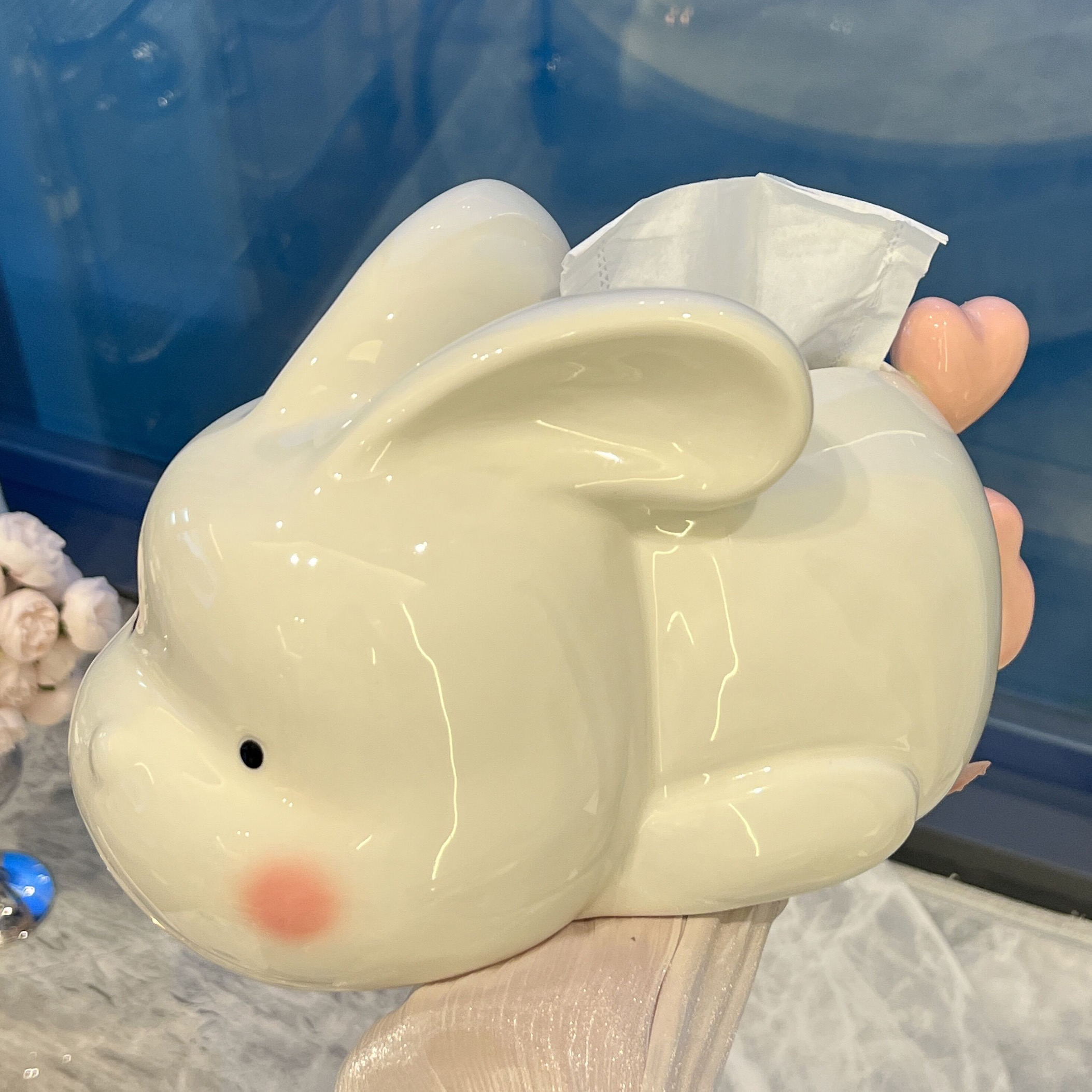 纸巾盒可爱兔子陶瓷摆件装饰品