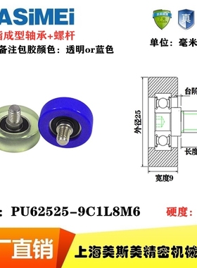 厂家直销MSM包胶轴承聚氨酯软滑轮带不锈钢螺丝PU62525-9C1L8M6