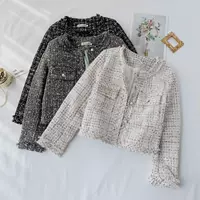 Áo khoác nữ tweed 2019 mới thu đông và khí chất của phụ nữ có phần ngực ngắn là áo len mỏng nhỏ hoang dã hoang dã - Áo khoác ngắn áo cardigan nữ