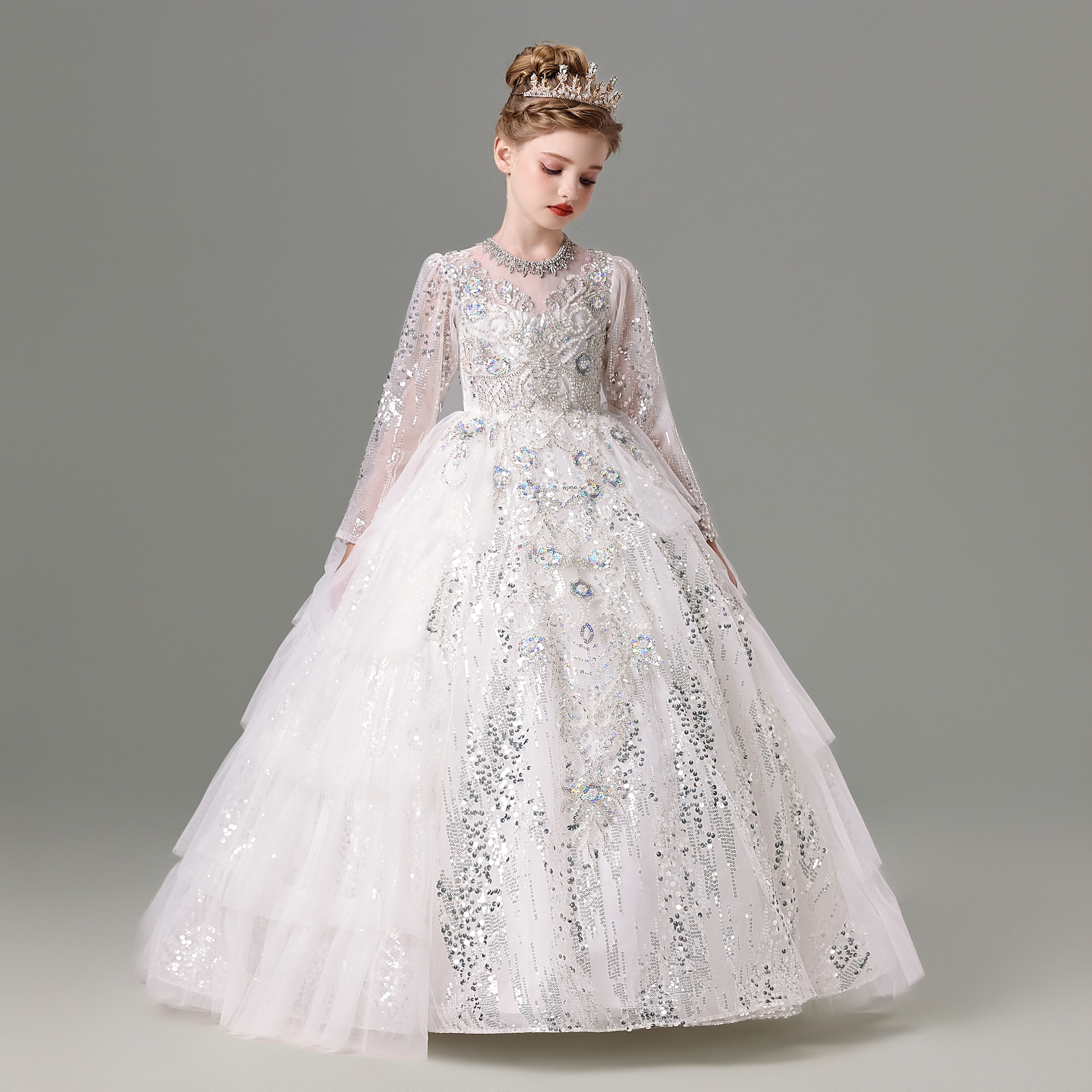 儿童礼服秋冬高端女童十岁生日公主裙长袖小女孩主持人钢琴演出服