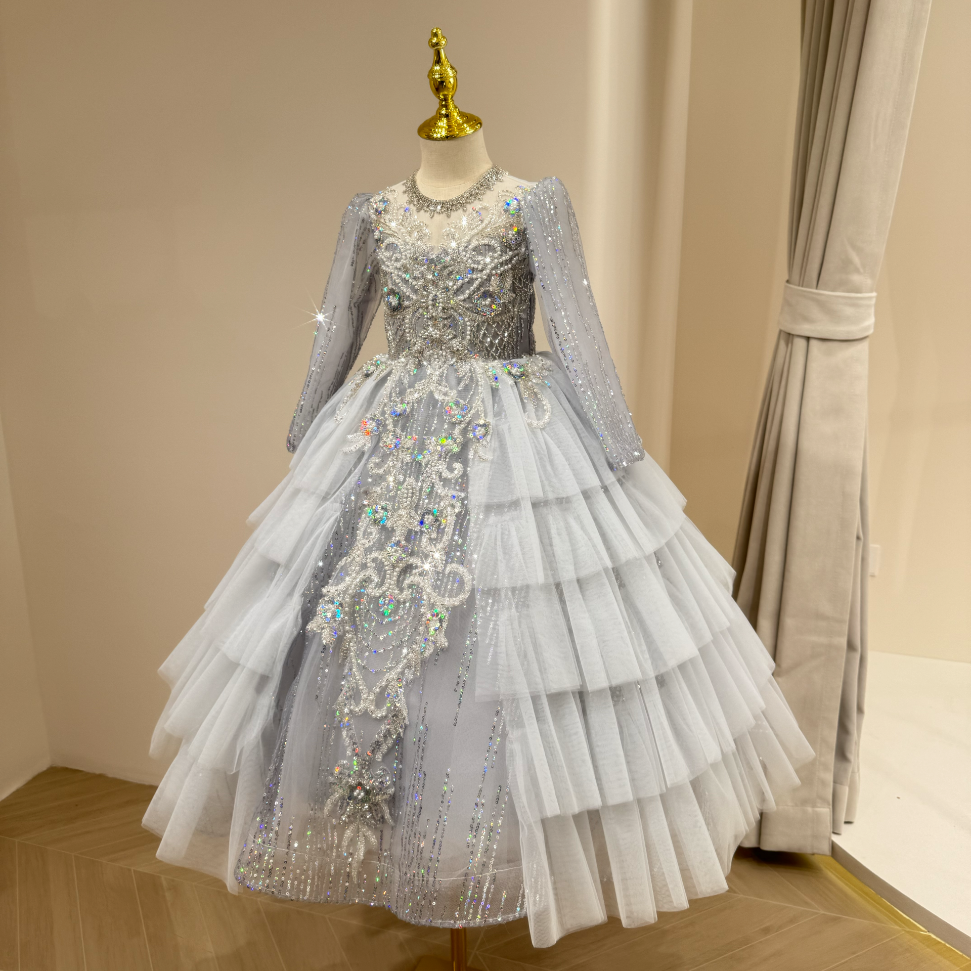 儿童礼服灰色高级感钢琴演出服冬