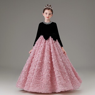 儿童礼服秋冬高端女童花童生日公主裙长袖小女孩主持人钢琴演出服