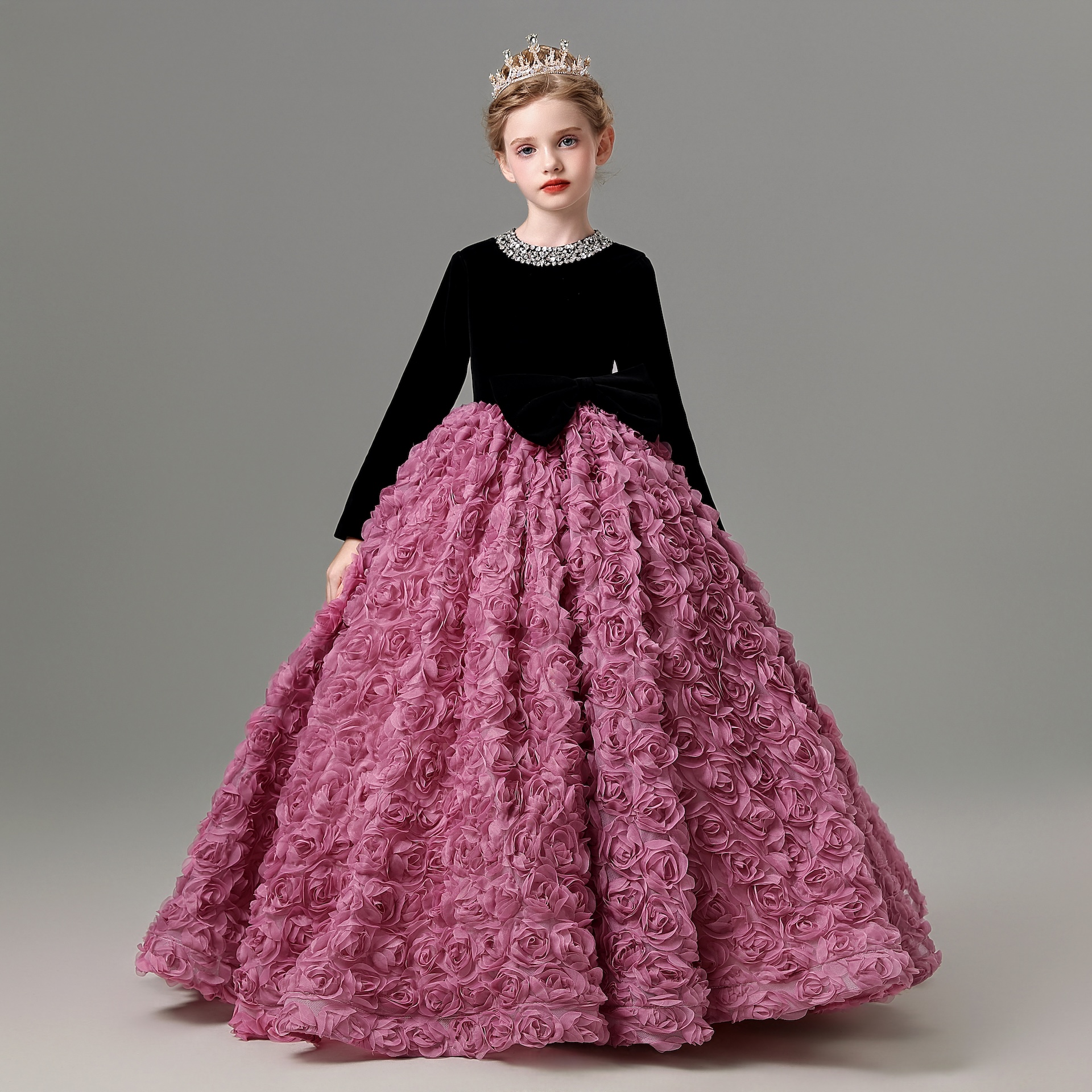 女童生日公主裙圣诞节长袖主持人