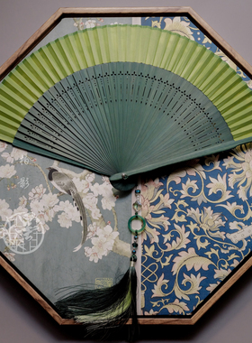 墨雨阁「柏影」古风绿色竹扇