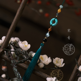 墨雨阁「寒青」古风绿松石环流苏笛坠腰坠汉服配饰旗袍压襟挂坠