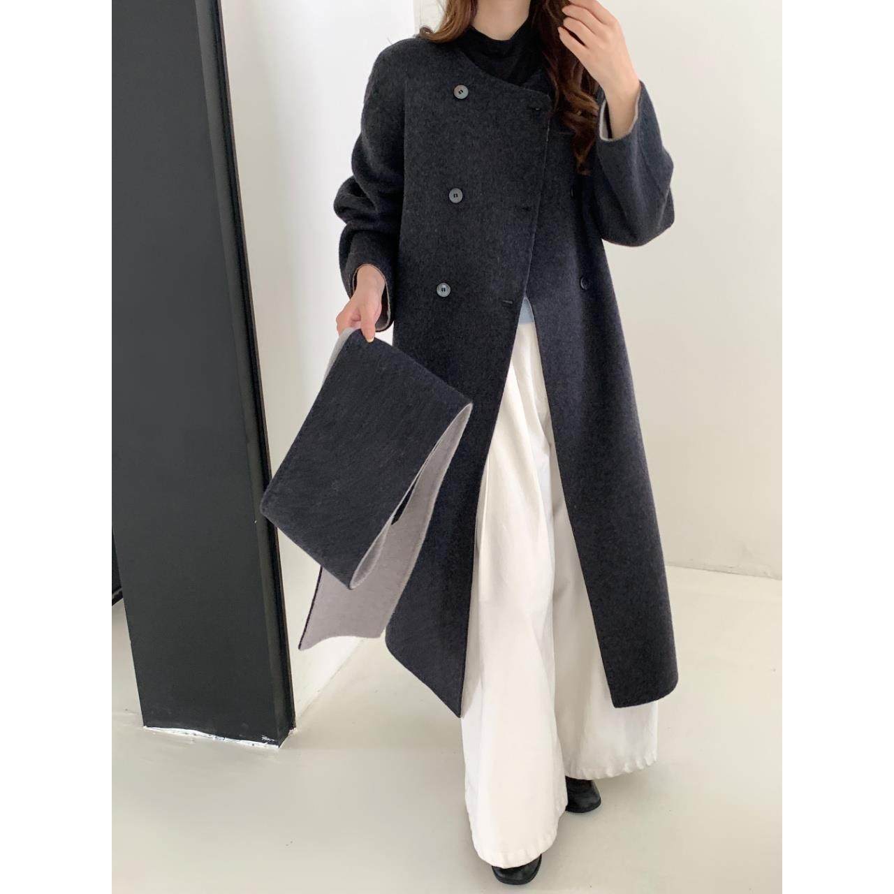 韩系双面羊绒大衣女中长款2025秋冬新款高级感宽松显瘦羊毛呢外套