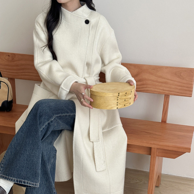 赫本风过膝韩系赫本风双面羊绒大衣女中长款羊毛呢子斗篷外套冬季