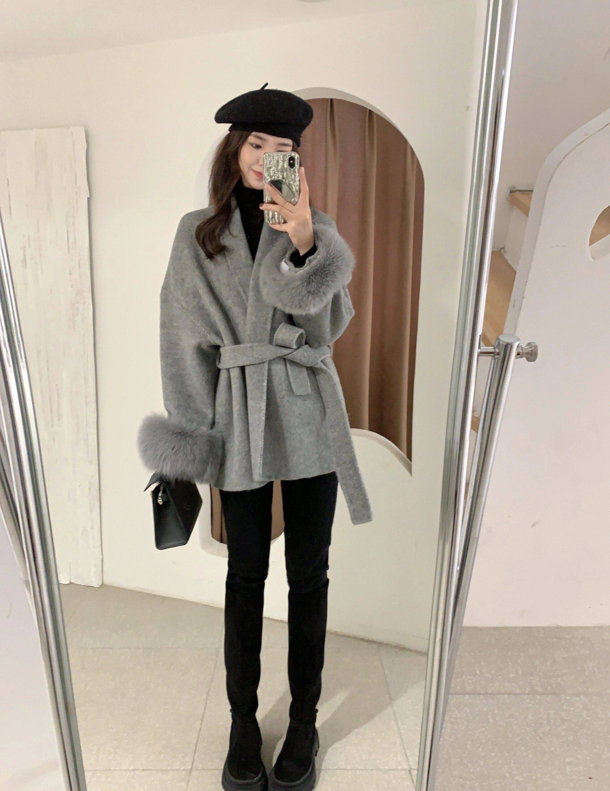 双面羊毛大衣女秋冬新款毛呢外套2025狐狸毛皮草斗篷浴袍高级感