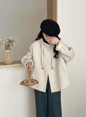 2025秋冬新款双面羊绒大衣女小个子连帽短款宽松韩版外套女上衣