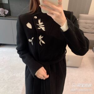 新中式立领黑色长款女秋冬季新款设计感毛呢外套高级感呢子大衣女