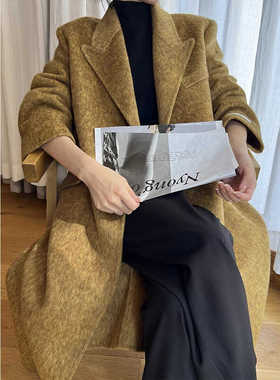 炭黑色赫本风双面羊绒大衣女2025秋冬新款加厚韩版宽松毛呢子外套