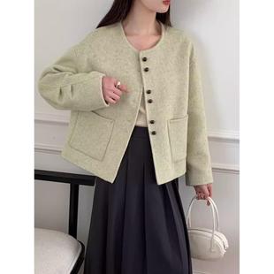 羊毛外衣 宽松修身 圆领小香双面羊绒外衣女士短2025秋冬新款 韩式