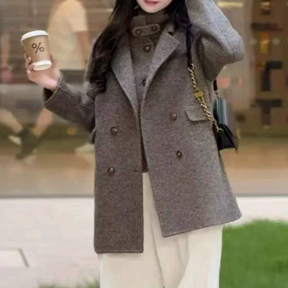 2025秋冬新款双面羊绒大衣女中长款韩版宽松时尚羊毛呢子外套大衣