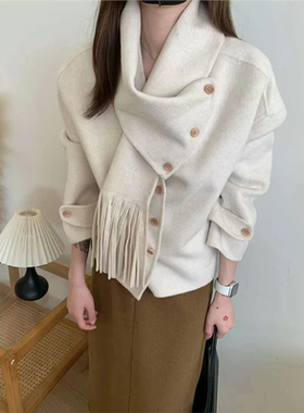 2025超好看围巾双面羊绒大衣女短款韩系千金气质羊毛呢外套高级感