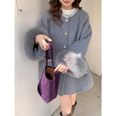 韩系钉珠高级感羊毛呢外套