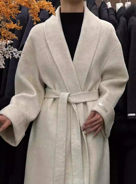 紫色浴袍式高级感双面羊毛大衣女长款系带收腰韩版气质毛呢外套绒