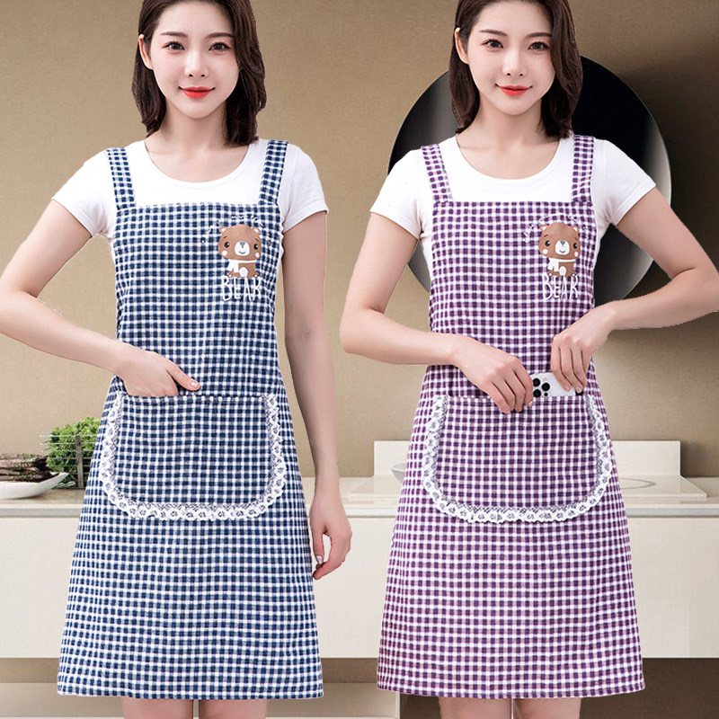 憨憨熊双肩背带围裙时尚格子围腰耐磨易洗外穿防污上班家用通用女,家庭/个人清洁工具,围裙套装,淘宝优惠券,粉丝福利购,淘宝优惠卷